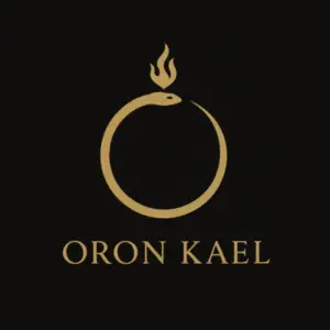 Serpent Crown logo — the ouroboric solar emblem of Oron Kael, symbol of transformation and sovereignty.
