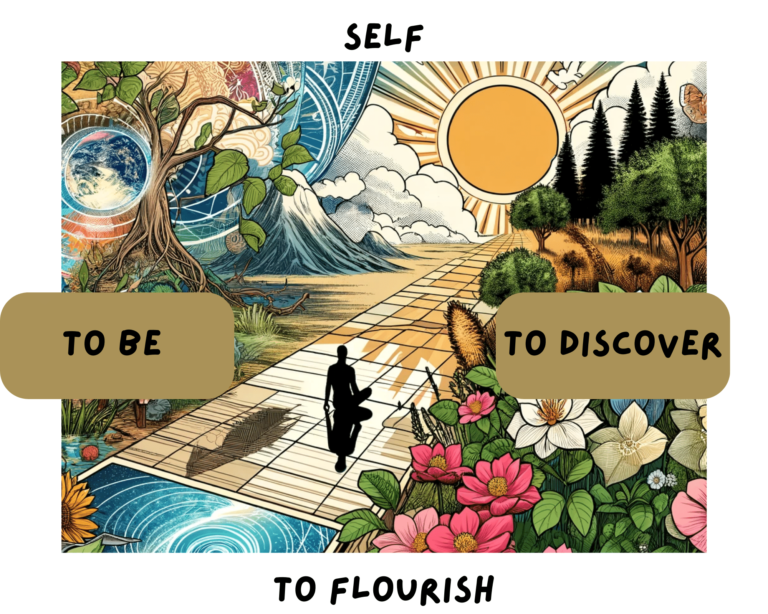 Lira in a moment of magical self-exploration, surrounded by nature's symbols of growth and transformation, reflecting a journey of personal and mystical discovery