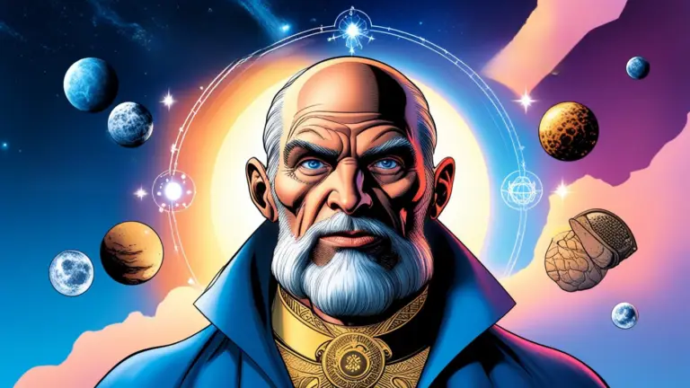 Comic book-style depiction of Pluto entering Aquarius, symbolizing transformation, rebirth, and revolutionary progress. The art portrays Pluto as a celestial alchemist, set against a backdrop of cosmic energy and innovation.
