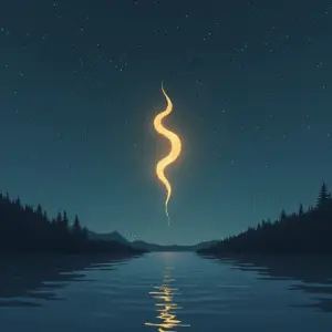 A glowing breath glyph floats in still air above a starlit lake—symbol of presence, stillness, and the Field before the Word.