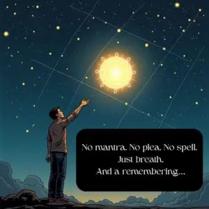 Comic panel: A glowing glyph floats before the figure, who reaches out in stillness, not to grasp but to witness.