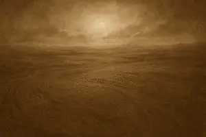 Sepia artwork of a vast open field glowing with subtle light, with faint mythic patterns and archetypal shapes woven into the atmosphere.